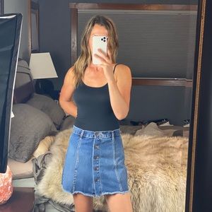 permanent blue jean button-up distressed skirt, size 9